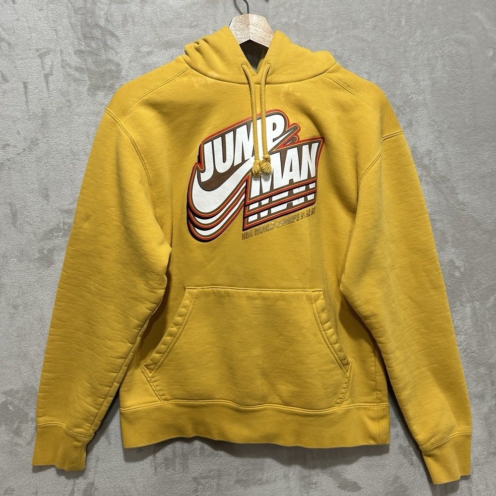Nike Jordan Jumpman Men's S Yellow Fleece Pullover Hoodie Stretchy Ribbed Cuffs